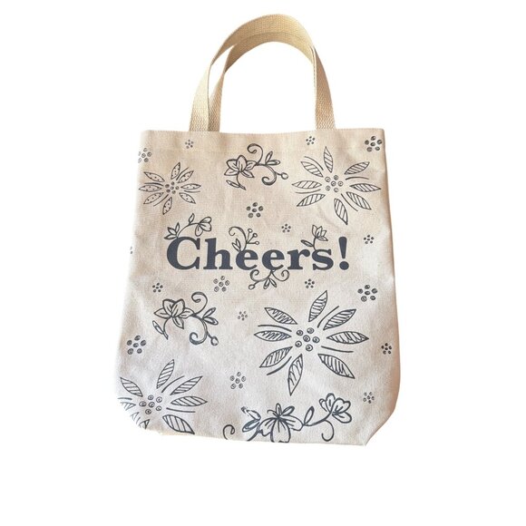 Floral Canvas Tote Bag With "Cheers!" Print - Durable & Reusable - Picture 3 of 4